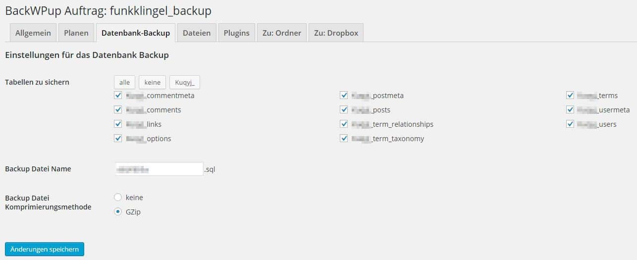 BackWPup - Auftrag - Datenbank-Backup
