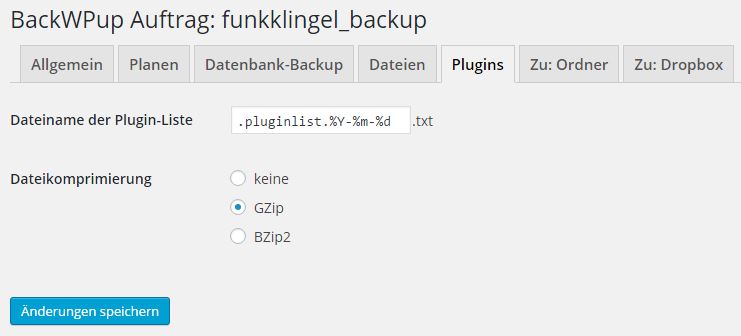 BackWPup - Auftrag - Plugins