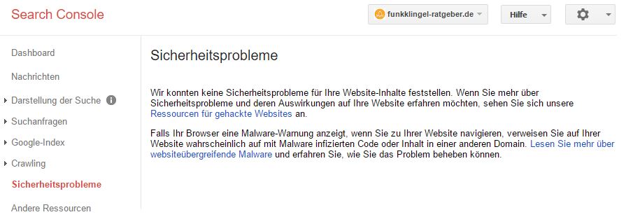 Google Search Console - Sicherheitsprobleme