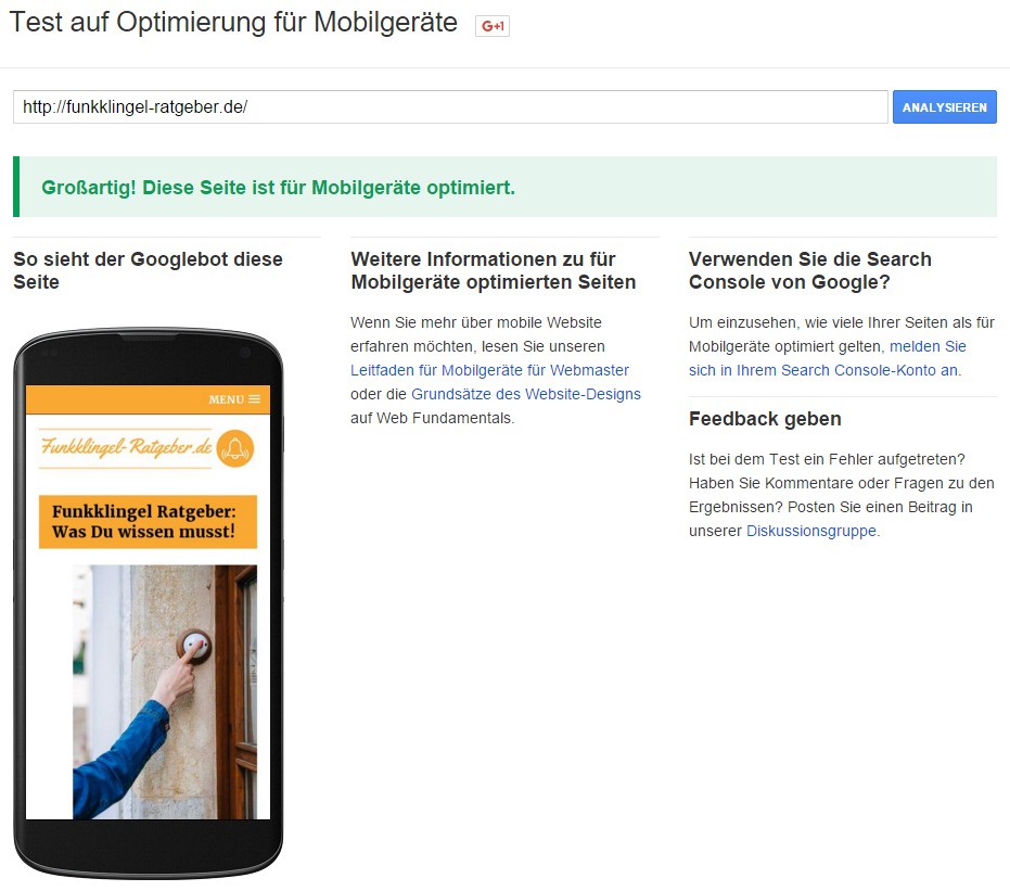 Google - Test auf Optimierung für Mobilgeräte