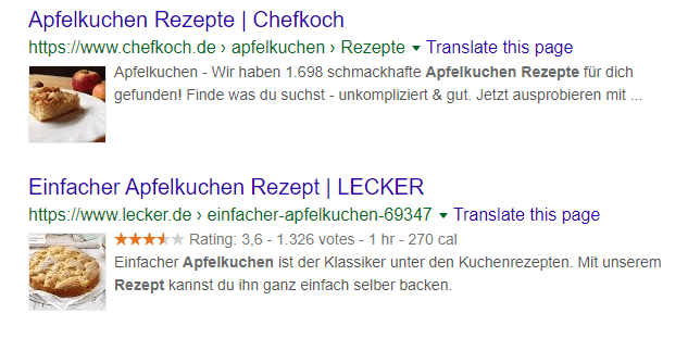 Rich Snippets - Google Suchergebnisse