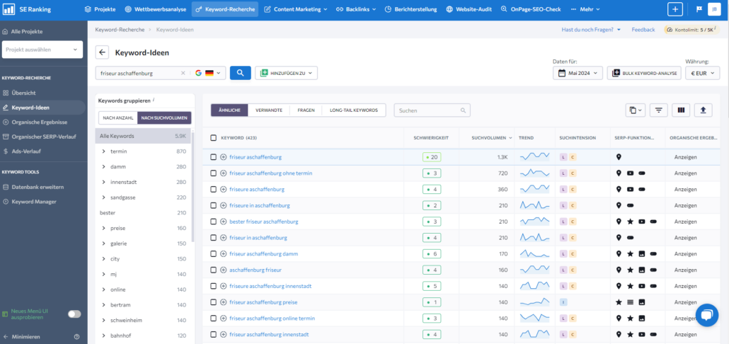 Lokale Keywords - SE Ranking