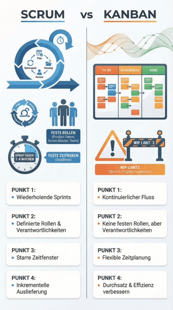 Scrum vs Kanban - Infografik